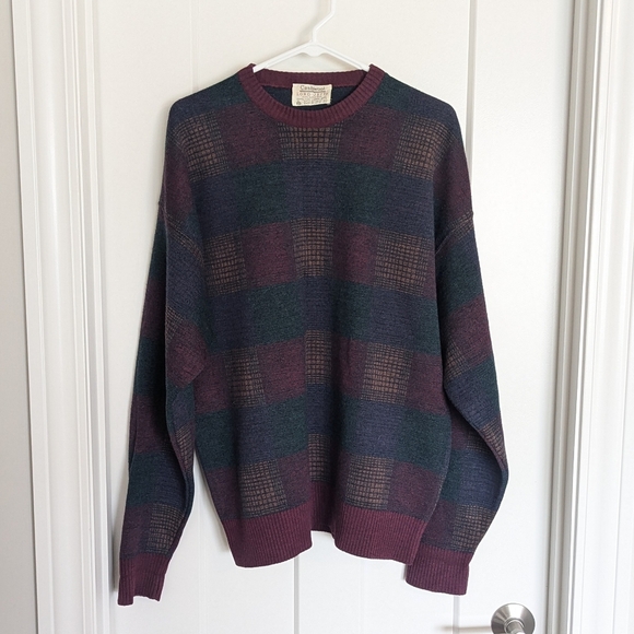 Cashwool Lord Jeff Vintage Merino Wool Sweater - Maroon Navy Green - sz XL - Picture 1 of 4